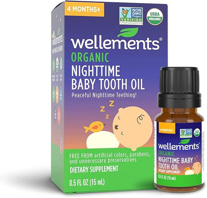 Wellements Organic Nighttime Baby Tooth Oil. Soothing Massage Oil 0.5 Fl 4 Months