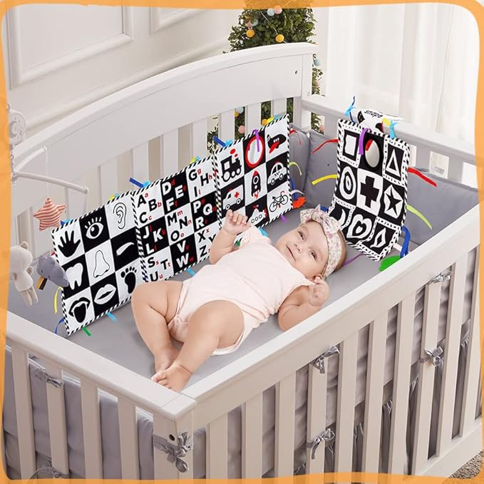beiens Baby Toys 0-6 Months, Tummy Time Crinkle Toys with Mirror 0-6-12-18 Months Mats-4 in 1