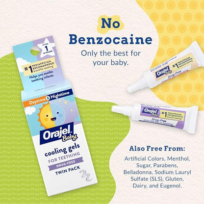 Orajel Baby Daytime & Nighttime Cooling Gels for Teething, Drug - Free #1 Pediatrician 0.18oz Tubes
