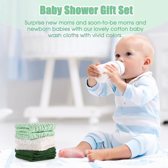 MUKIN Baby Washcloths - Soft Face Cloths for Newborn, Absorbent Bath Face Towels 6-12x12 inches