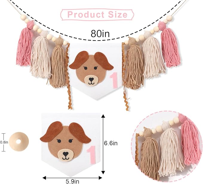 Puppy Tassel High Chair Banner - Dog Themed 1st Birthday Party Decor,Puppy First Birthday Highchair Banner