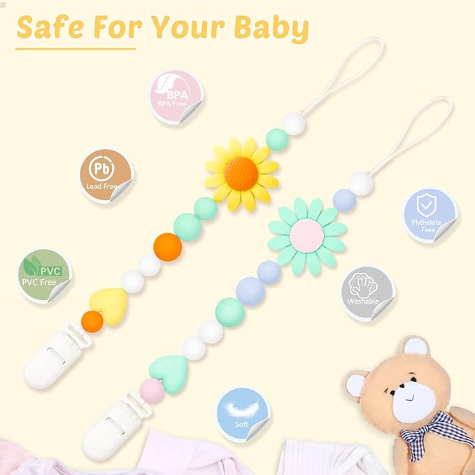 Silicone Pacifier Clip, 2 Pack Pacifier Holder for Boys and Girls