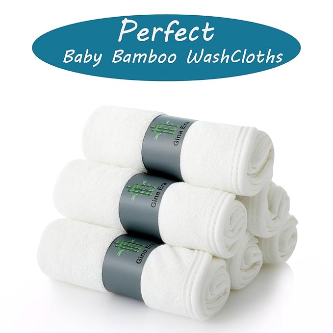 Gina Era Baby Washcloths, Rayon Made from Bamboo - 2 Layer Soft & Absorbent & Hypoallergenic Newborn Bath Face Towel 10 x 10 Inch