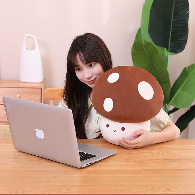 Kawaii Plush Mushroom Toy Pillow, Cute Plushies Mushroom Doll Gift for Kids(Brown 30cm/11.8in)