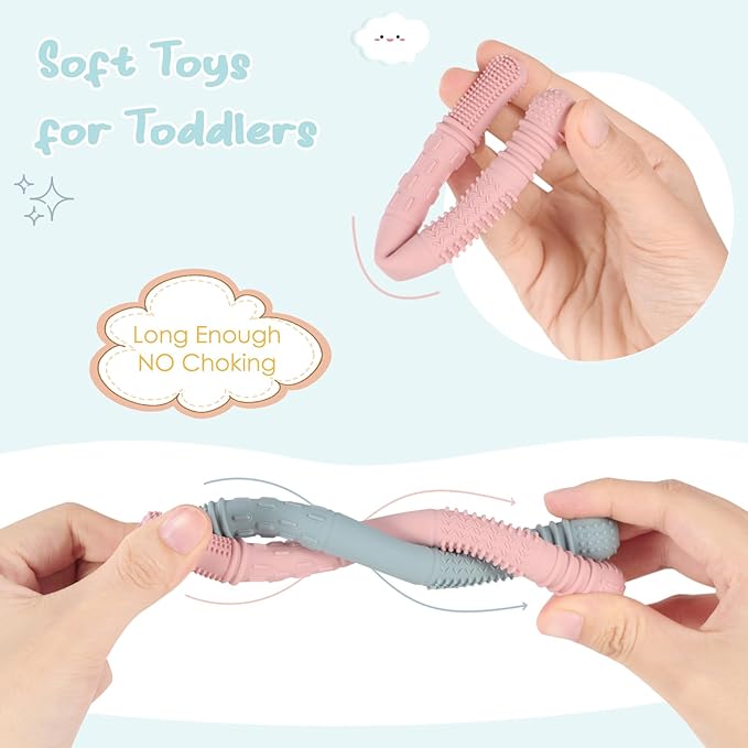 Baby Teething Tubes Teether Sticks, 4 Pack Silicone Hollow Teething 6-12 Months