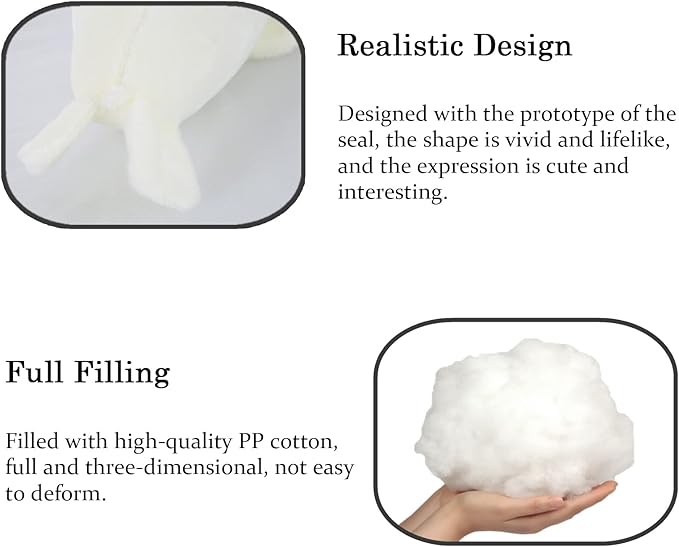Seal Plush Stuffed Animal White Cute Toy Pillow Kawaii Doll 9 inch