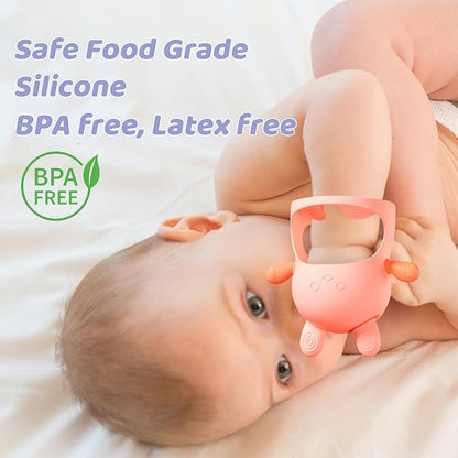 NCVI Baby Silicone Teether Hand Grip for 0-6 Months, Never Drop Baby Sucking Teething Relief Hand Held
