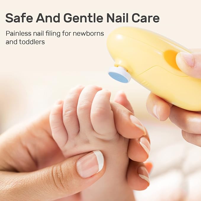 NCVI Baby Nail Trimmer Electric, Baby Nail File, Safe Baby Nail Clippers, Trim and Polish Set for Newborn Baby Infant Toddler Kids, Fingernails Care, Grooming & Manicure kit, 8 Grinding Heads, Yellow