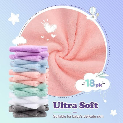 Orighty Baby Washcloths 18-Pack, Premium Microfiber Baby Bath Face Towels 9x9 Inch