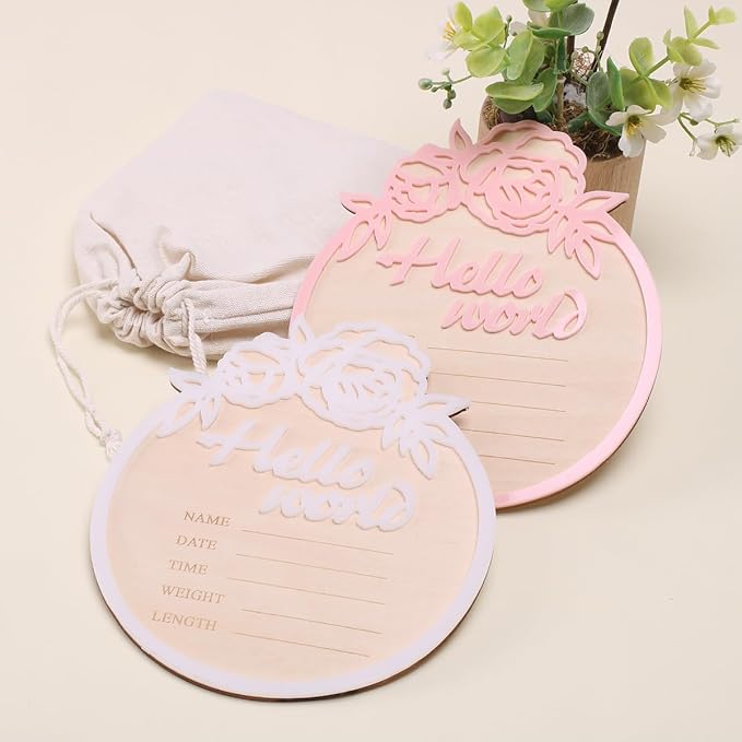 Ylsteed Baby Announcement Signs Baby Milestone Cards Wooden Newborn Photography 6 Inch-White