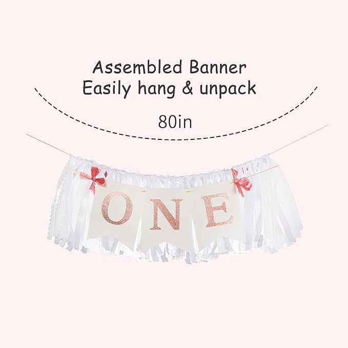 Rose Gold Blush White Highchair Banner, 1st Birthday High Chair Banner