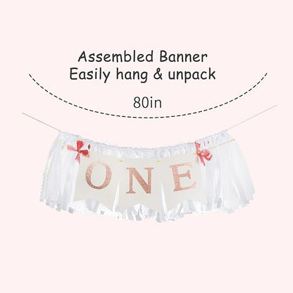 Rose Gold Blush White Highchair Banner, 1st Birthday High Chair Banner