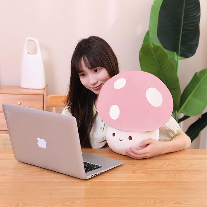 Kawaii Plush Mushroom Toy Pillow, Cute Plushies Mushroom Doll Gift for Kids（Pink 30cm/11.8in