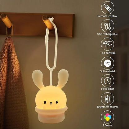 Night Light for Baby Cribs - Portable Rechargeable Led Light Up Toddler Bed Room Hanging Nightlight With Timing & Dimming Function 9 Colors Changing Eye Caring Travel Essentials Soft Silicone BPA Free