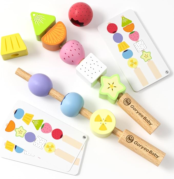 Montessori Wooden Beaded Toy for Toddlers3-4 5Years Old, Sorting and Stacking Block Toy