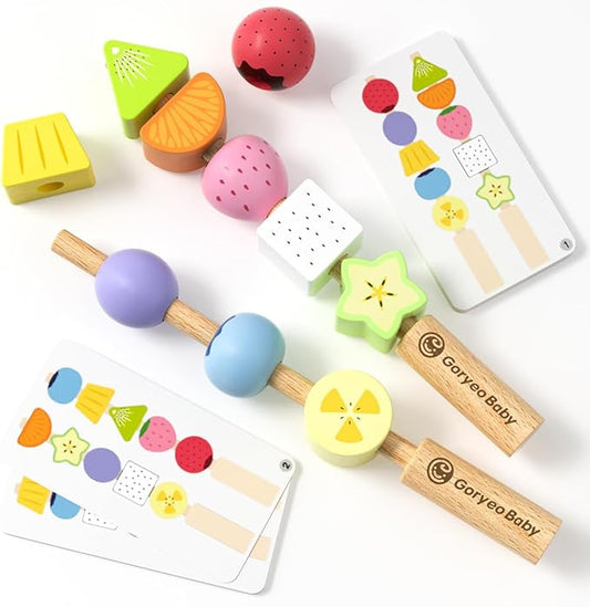 Montessori Wooden Beaded Toy for Toddlers3-4 5Years Old, Sorting and Stacking Block Toy