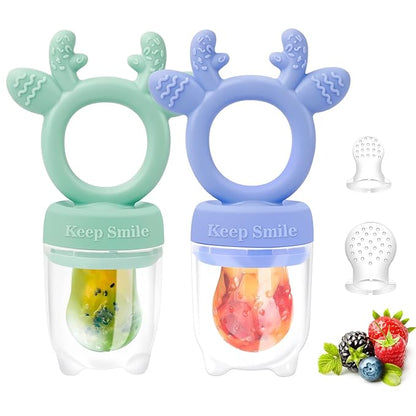 Baby Solids/Frozen Fruit Feeder Pacifier, Infant Teether Toy 4M+ 2-Pack (Deer