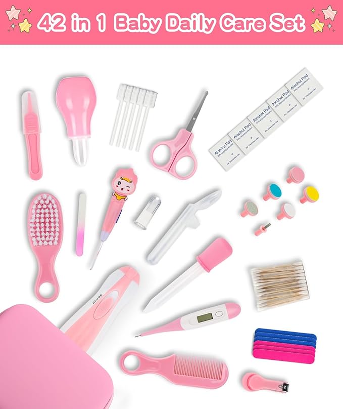 Baby Grooming and Healthcare Kit, Portable Baby Safety Care Set with Hair Brush Comb Nail Clipper Nasal Aspirator for Nursery Newborn Infant Girl Boy (27 in 1