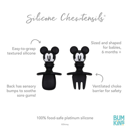 Bumkins Disney Baby Utensils Set, Chewtensils Silicone Spoons for Dipping, Self-Feeding, Baby Led Weaning, Trainer Learning, First Stage Eating, Soft Fork and Spoon, Babies 6 Months, Mickey Mouse