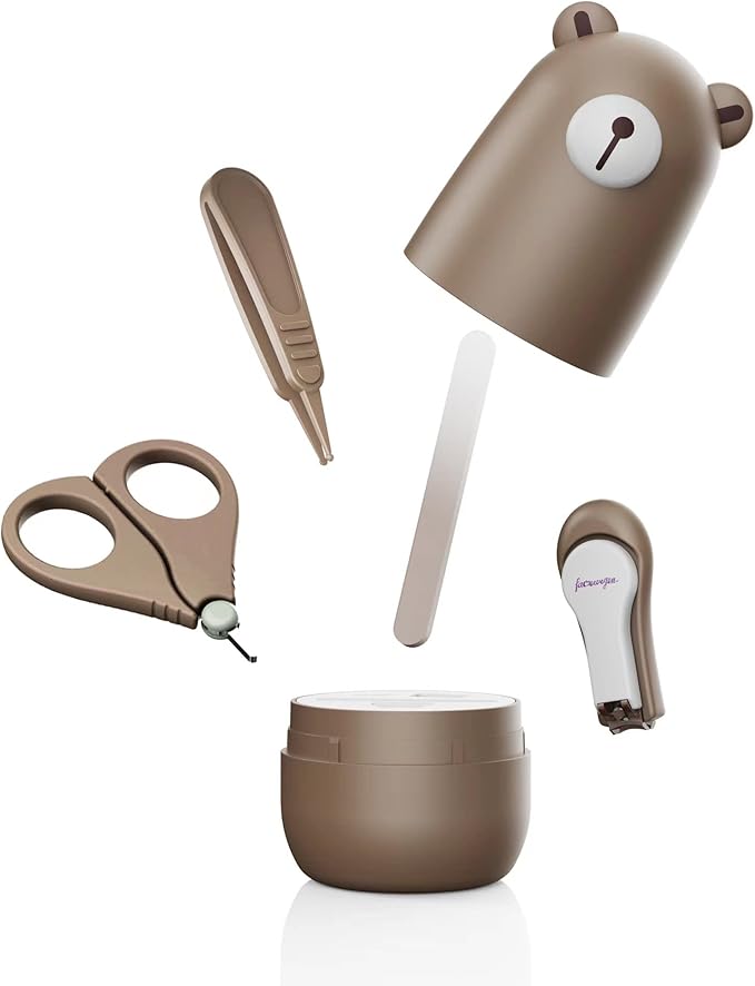 Baby Nail Clippers Set, Baby Nail Kit with Cute Case, Infant Manicure and Pedicure Health Grooming Care Can for Newborn, Kids and New Parents As Shower Gifts (Bronze Bear)