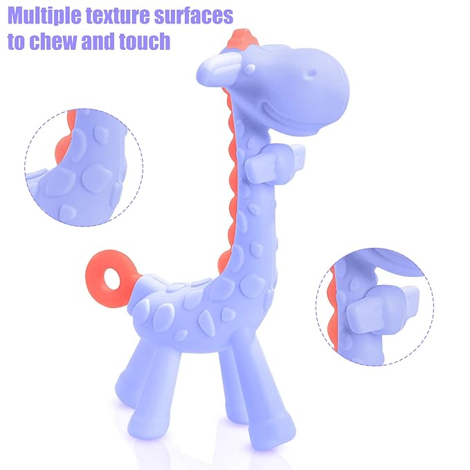 SHARE&CARE BPA Free Silicone Giraffe Baby Teether Toy with Storage Case, for 3 Months Above Infant Sore Gums Pain Relief and Baby Shower