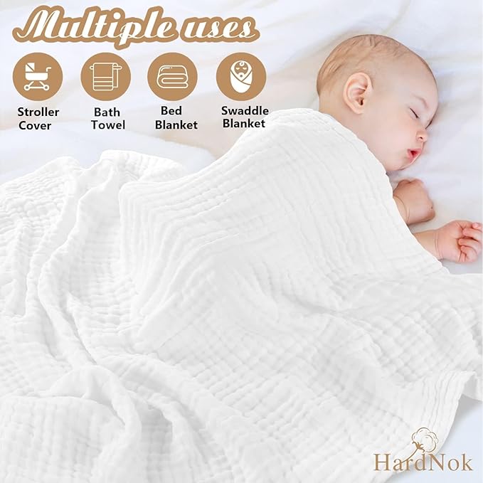 Muslin Baby Bath Towel Set, 2 Large Gauze Super Soft Baby Bath Towel and 3 Washcloths, 6 Layers Muslin Cotton Infant Blanket Suitable for Baby's Delicate Skin (Amsicotion)