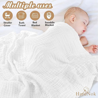 Muslin Baby Bath Towel Set, 2 Large Gauze Super Soft Baby Bath Towel and 3 Washcloths, 6 Layers Muslin Cotton Infant Blanket Suitable for Baby's Delicate Skin (Amsicotion)