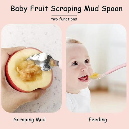 Double Head Baby Silicone Food Spoon (Pink), Baby Fruit Scraping Mud Spoon, Feeding Spoons Training Spoon for Infants, baby led weaning supplies (Pink)