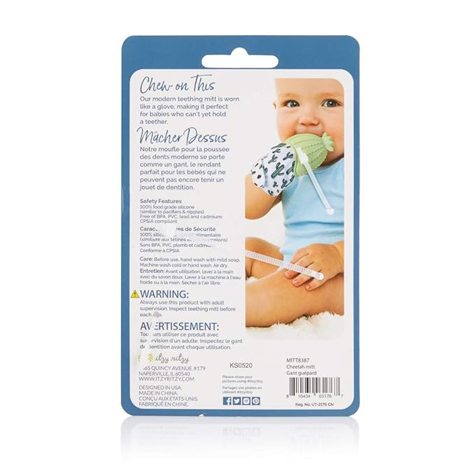 Itzy Ritzy Silicone Teething Mitt - Soothing Infant Teething Mitten w/Adjustable Strap, Crinkle Sound 3 Mos