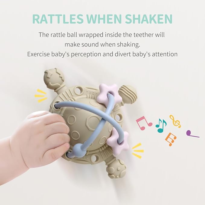 Baby Teething Toy with Rattle - Chew and Rattle Balls for Teething Relief 6-12 Months, 0-6 Months