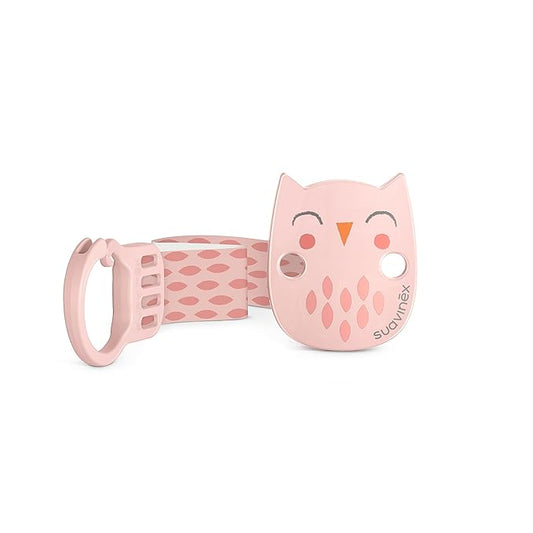 Suavinex Bonhomia Premium Baby Pacifier Clip with Ribbon, Stylish Binky Clips with Double Sided Design (0mo+), Pink