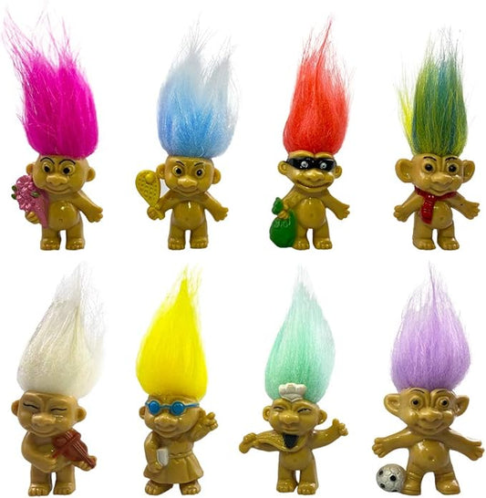 8PCS Troll Dolls, 80s' PVC Vintage Trolls Lucky Doll Action Figures Chromatic Adorable for Collections
