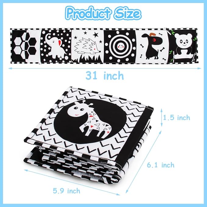 Cawgug Black and White High Contrast Soft Book for Babies 0-12 Months
