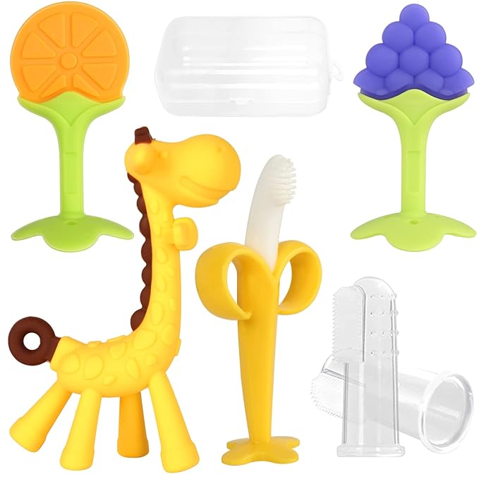 Chuya Teething Toys (4 Pack) Teething Toy for Baby, Teethers with Banana Baby Toothbrush Teeth Brushing 3-6 Months