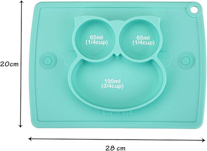 Qshare Toddler Plate, Portable Baby Plate for Toddlers and Kids, BPA-Free Strong Suction Plates for Toddlers, Dishwasher and Microwave Safe Silicone Placemat 11x8x1 inch