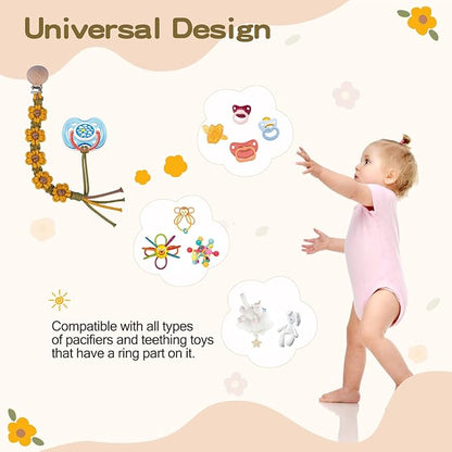 Pacifier Clip for Boys Girls Flower Daisy Macrame Pacifier Holder