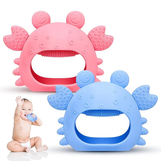 Anboor 2 Pack Baby Teething Toys,Silicone Teethers for Babies 0-6 Months Anti Dropping Hand Teether