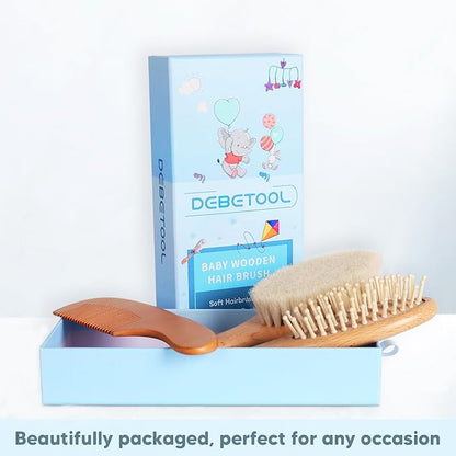 Baby Hair Brush and Comb Set for Newborns & Toddlers - Wooden Baby Brush Set With Soft Goat Bristle and Toddler Comb, Ideal for Cradle Cap