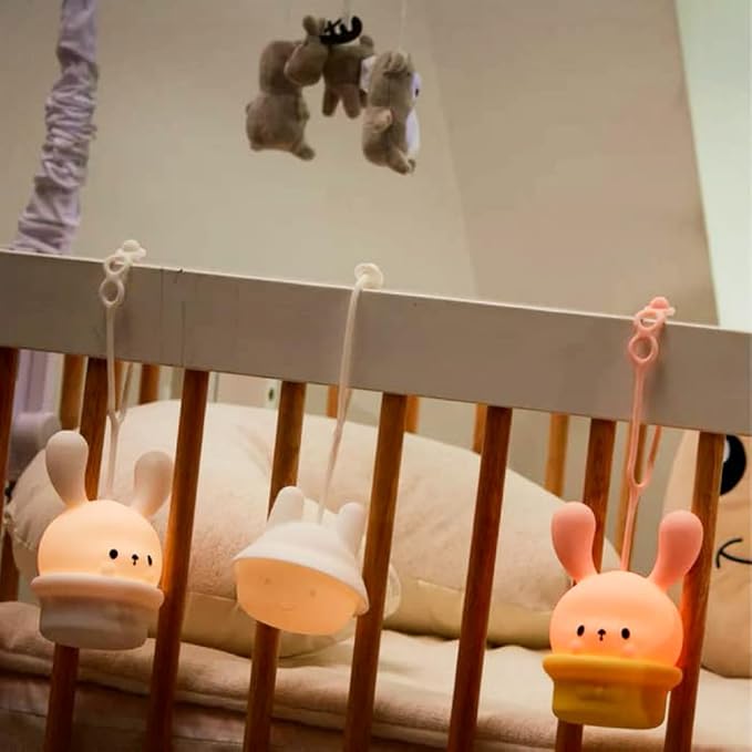 Night Light for Baby Cribs - Portable Rechargeable Led Light Up Toddler Bed Room Hanging Nightlight With Timing & Dimming Function 9 Colors Changing Eye Caring Travel Essentials Soft Silicone BPA Free