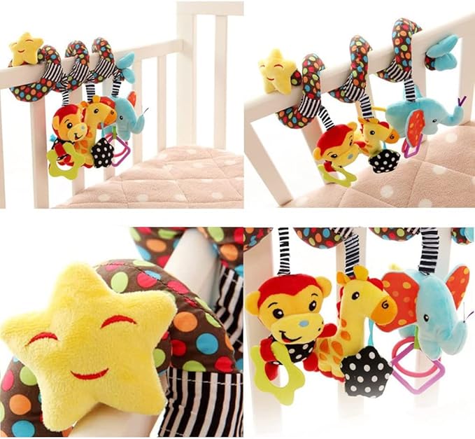 Car Seat Toys, Stroller Toy Baby Spiral Hanging Toys for Sensory Exploration, 0-12 Months Newborn Toys for Car Seat Stroller Crib Bassinet Mobile with Music Box BB Squeaker Rattles