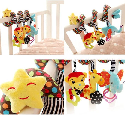 Car Seat Toys, Stroller Toy Baby Spiral Hanging Toys for Sensory Exploration, 0-12 Months Newborn Toys for Car Seat Stroller Crib Bassinet Mobile with Music Box BB Squeaker Rattles