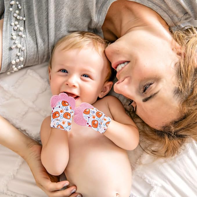 2Pack Silicone Teething Mitt, Soothing Infant Teething Mitten Pain Relief 0-12 Months