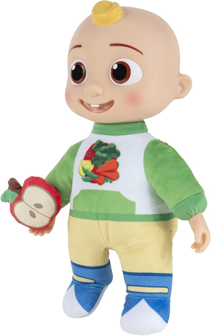 CoComelon Snack Time Features JJ Doll with Red Apple Plush - Plays Sounds, Phrases