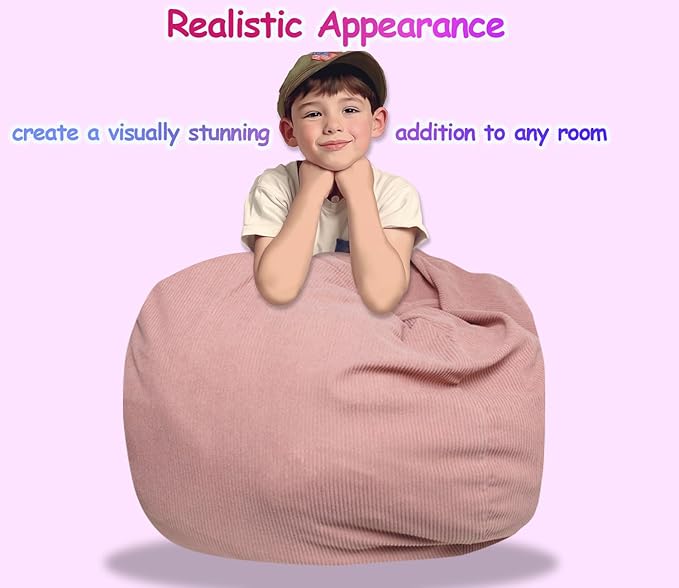 Stuffed Animal Bean Bag Storage Chair Cover for Kids Teens Adults (No Filler) Soft Washable Premium Corduroy Organizing Plush Toys Comfortable Organizer Keep Clutter with Premium Zipper Medium