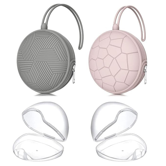 Smlpuame 4 Pack Pacifier Holder Case Set,2 Silicone Portable Pacifier Cover Pouch Bag for Diaper Bags Baby Carriage with 2 Transparent Pacifier Storage Container Box
