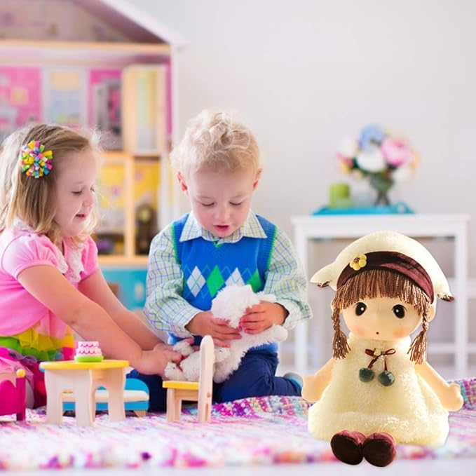 Plush Baby Doll Girl with Clothes, 17.7 Sweetheart Rag Doll Cozy Cuddle Soft Baby Doll for Kids Babies