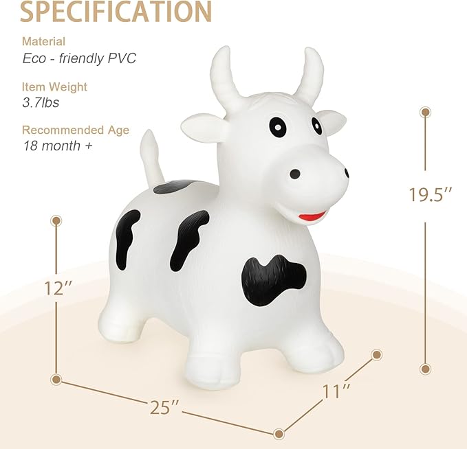 INPANY Inflatable Cow Farm Animal Hopper Toys for 1 2 Year Old Boy Gifts, Ride on Toddler Hopping Bull Toys