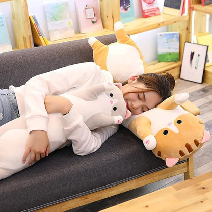 Cute Cat Plush Long Body Pillow Cuddle Cartoon Stuffed Animals Cat Plushie Soft Doll Pillows Gifts for Kids Girls (Gray, 19 Inches) 1 Count 1)