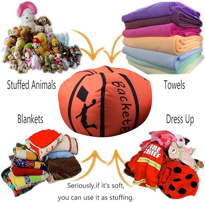 LMYOVE Stuffed Animal Storage Bean Bag Chair Cover for Kids, Organizing Plush Toys for Girls and Boys (26'', Basketball)