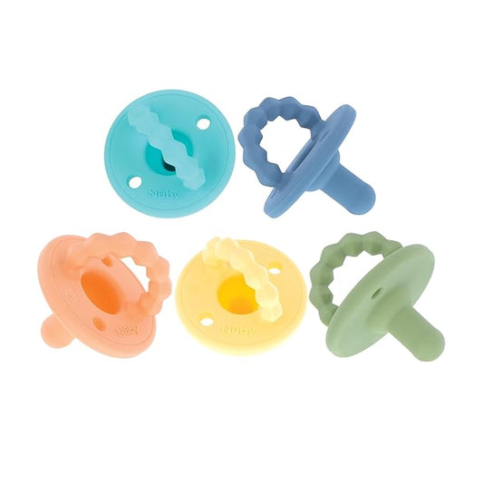 Nuby Silicone Softees Pacifier and Teethers - (5-Pack) Silicone Baby Pacifiers and Teethers 0+ Months